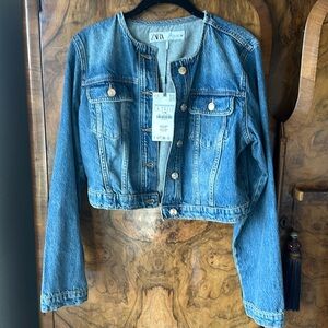 Zara cropped denim jacket. New with tags.